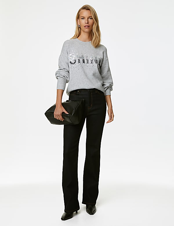 Sequin Slogan Crew Neck Jumper - IL