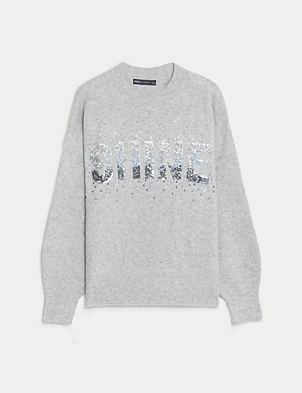Sequin Slogan Crew Neck Jumper - IL