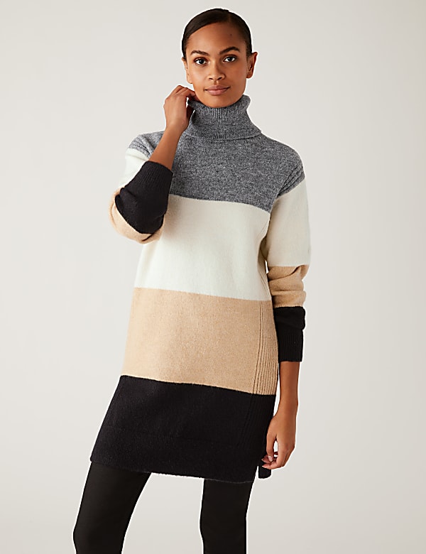 Striped Roll Neck Longline Jumper