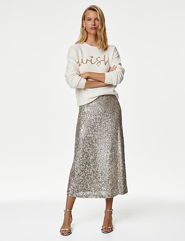 Sequin Slogan Crew Neck Jumper - RO