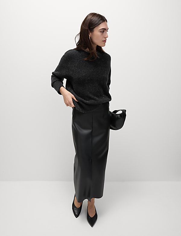 Ribbed Metallic Crew Neck Relaxed Jumper