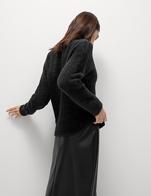 Ribbed Metallic Crew Neck Relaxed Jumper