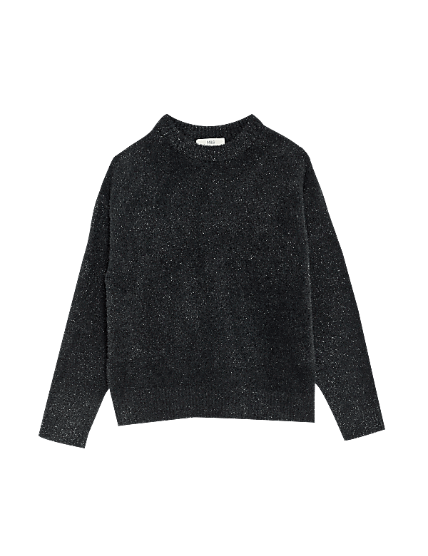 Ribbed Metallic Crew Neck Relaxed Jumper