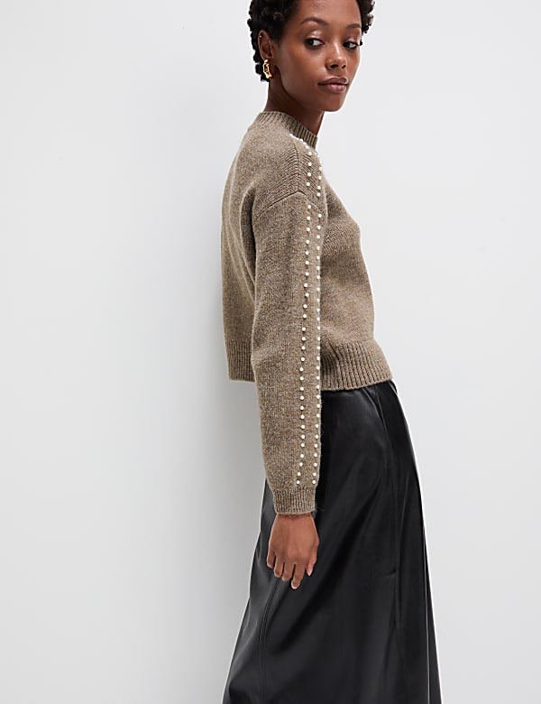 Embellished Cropped Crew Neck Jumper