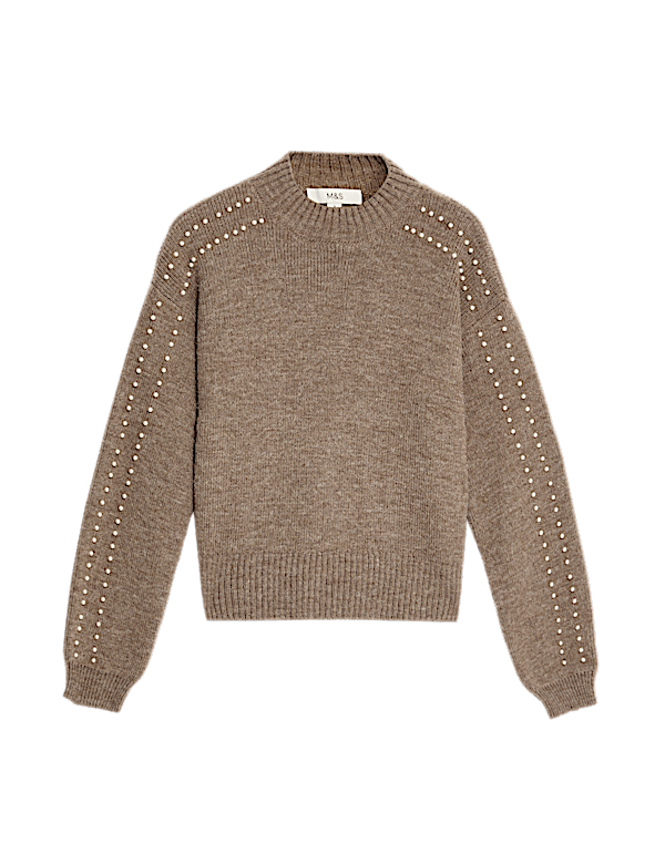 Embellished Cropped Crew Neck Jumper