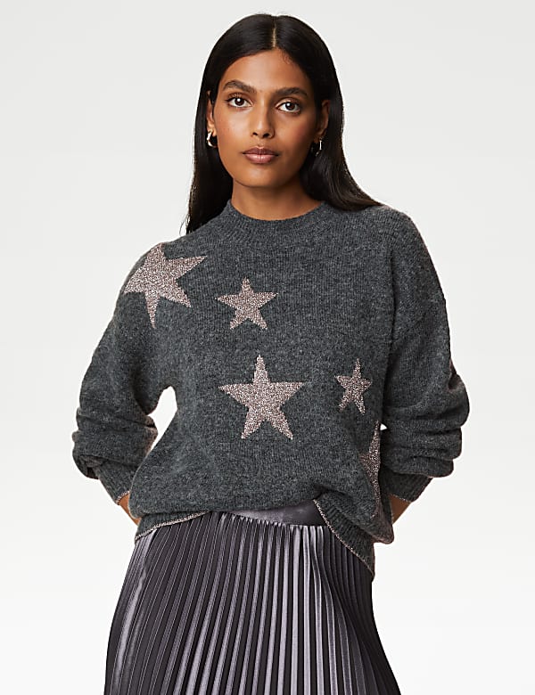 Recycled Blend Star Crew Neck Jumper DARK GREY MIX Jumpers M S MY