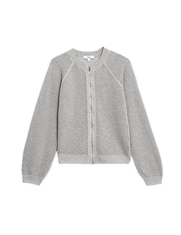Metallic Textured Bomber Cardigan