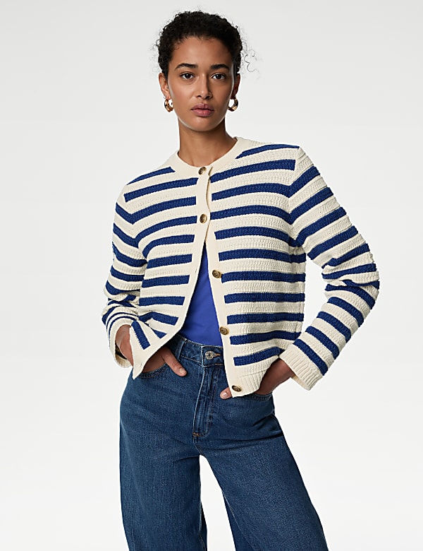 Cotton Rich Striped Cardigan - IS