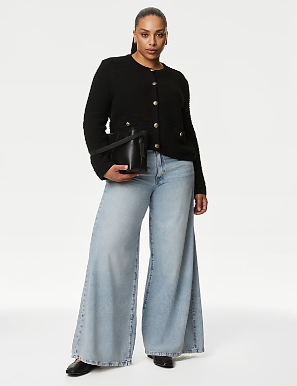 Cotton Blend Textured Knitted Jacket - AT