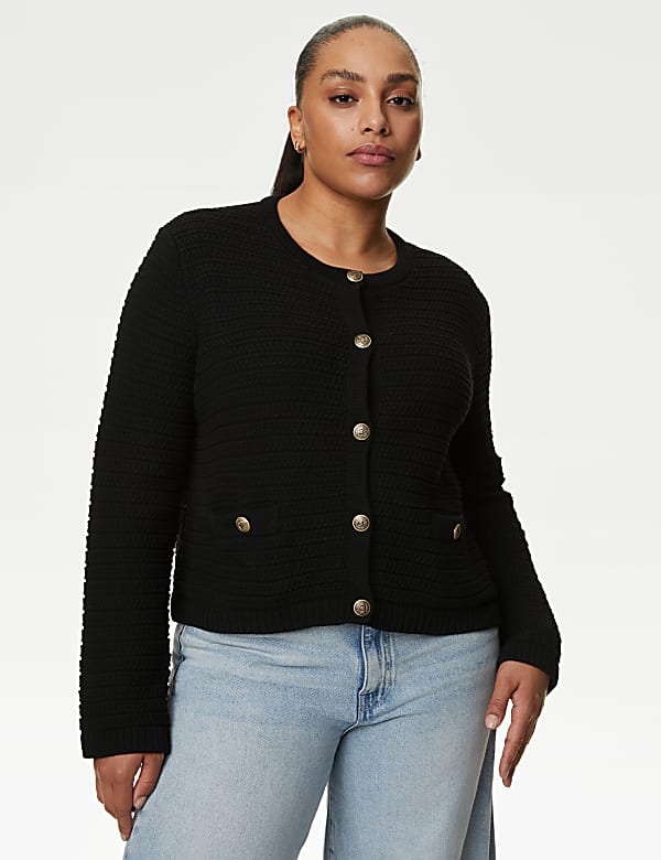 Cotton Blend Textured Knitted Jacket - AT