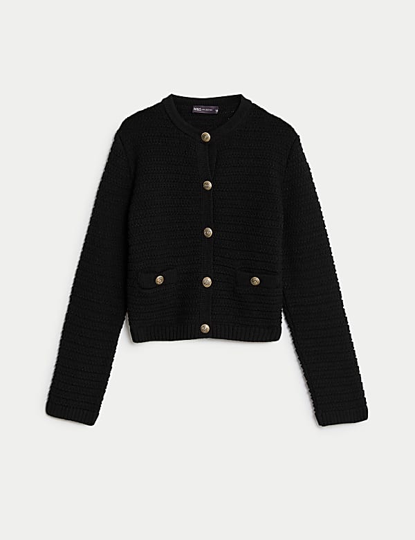 Cotton Blend Textured Knitted Jacket - AT