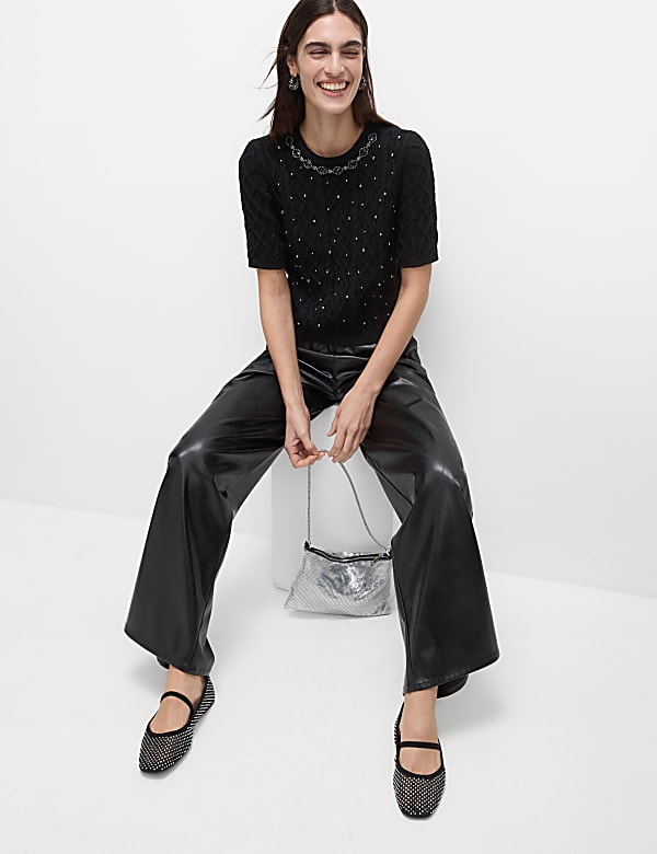 Cotton Rich Embellished Slim Fit Top