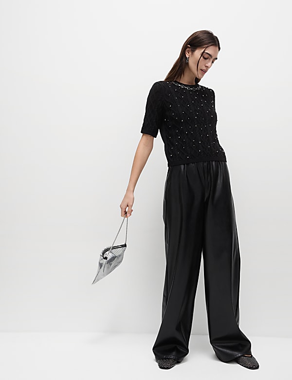 Cotton Rich Embellished Slim Fit Top