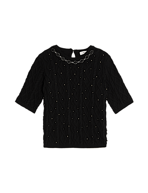 Cotton Rich Embellished Slim Fit Top