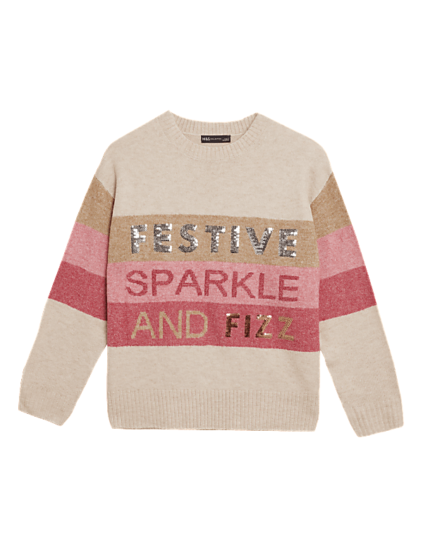 Sequin Slogan Crew Neck Jumper