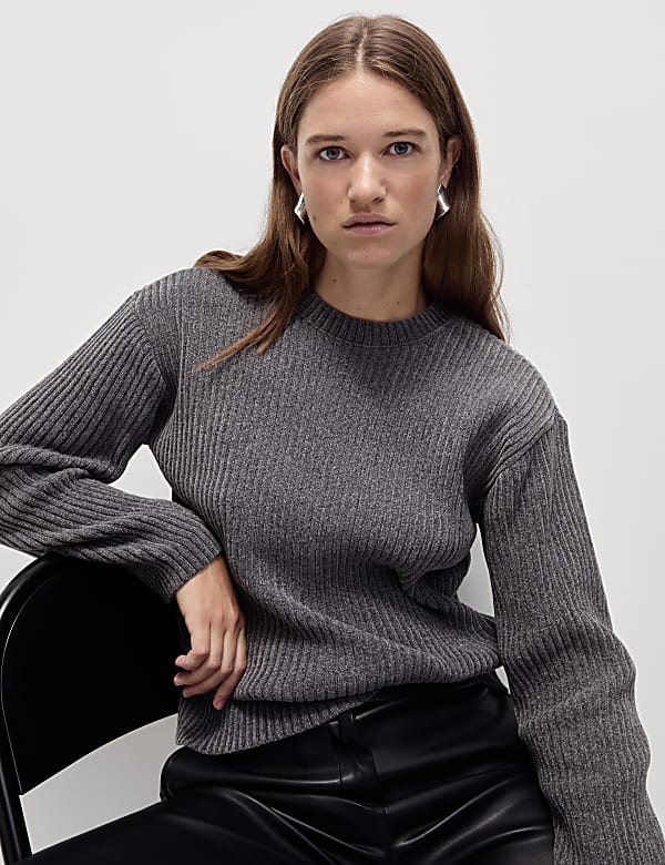 Jumper Chenille Kerah Bundar Berusuk - ID