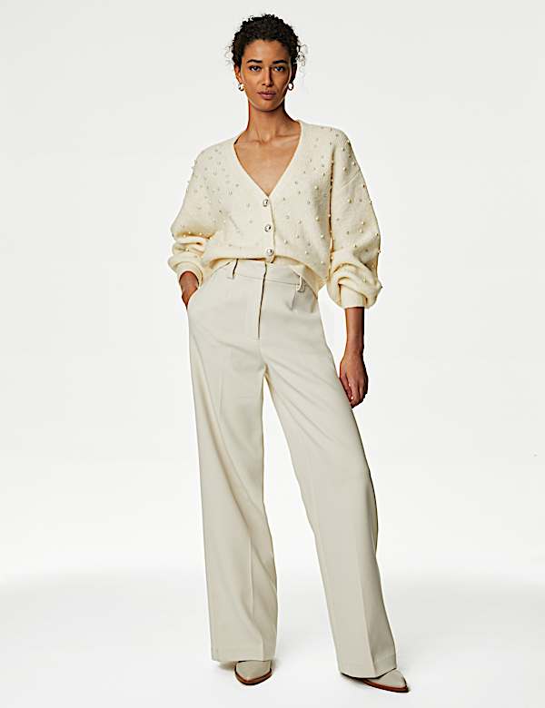 Kardigan Kancing Depan Kerah V Dengan Hiasan - ID