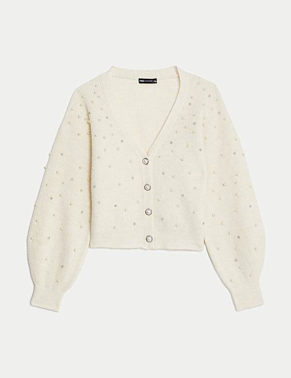 Kardigan Kancing Depan Kerah V Dengan Hiasan - ID