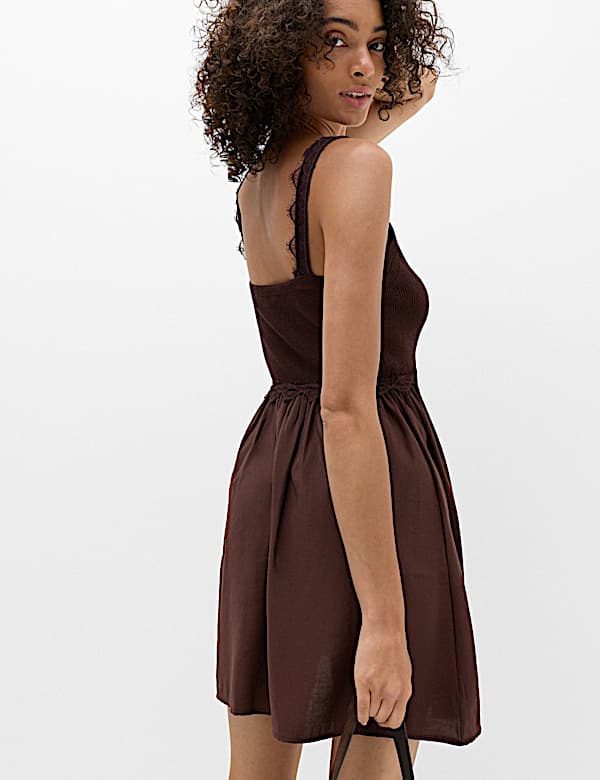 Textured Lace Detail Mini Knitted Dress - VN