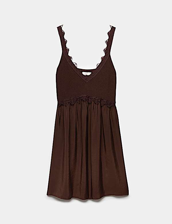 Textured Lace Detail Mini Knitted Dress - VN