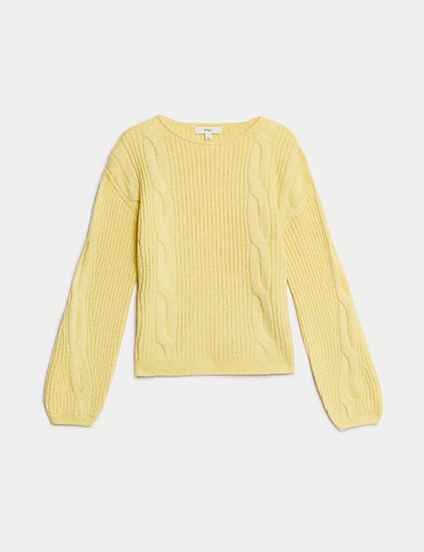 Cable Knit Crew Neck Jumper with Wool - FI
