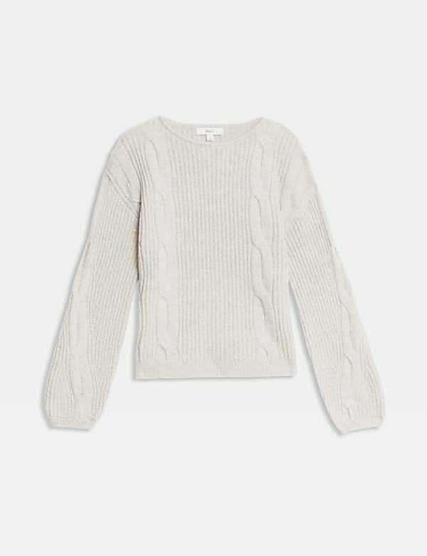 Cable Knit Crew Neck Jumper with Wool - NZ