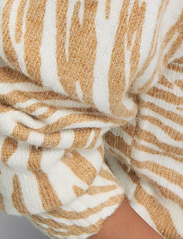 Animal Print Ribbed Relaxed Jumper with Wool - US