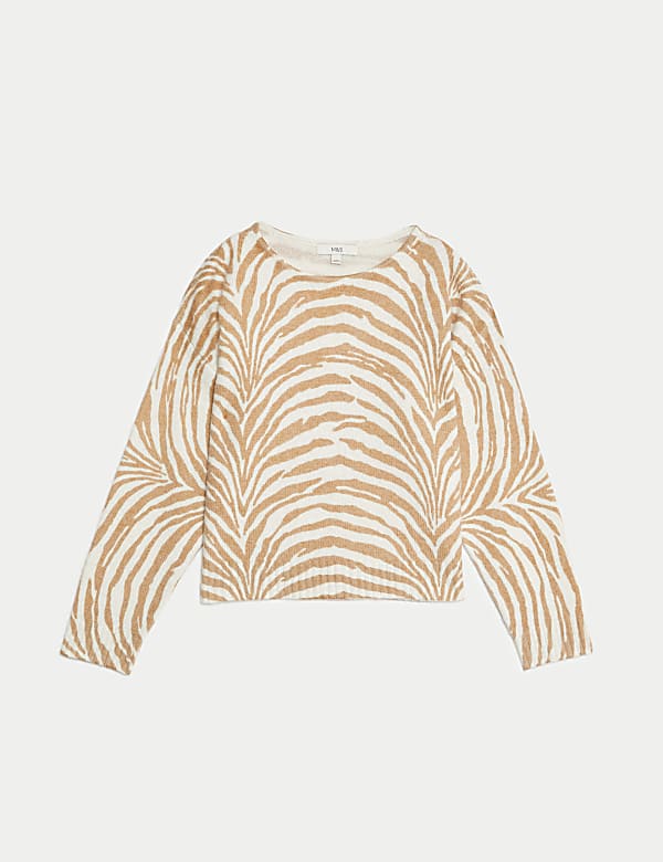 Animal Print Ribbed Relaxed Jumper with Wool - US