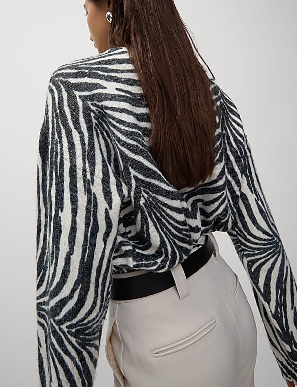 Animal Print Ribbed Relaxed Jumper with Wool - NZ