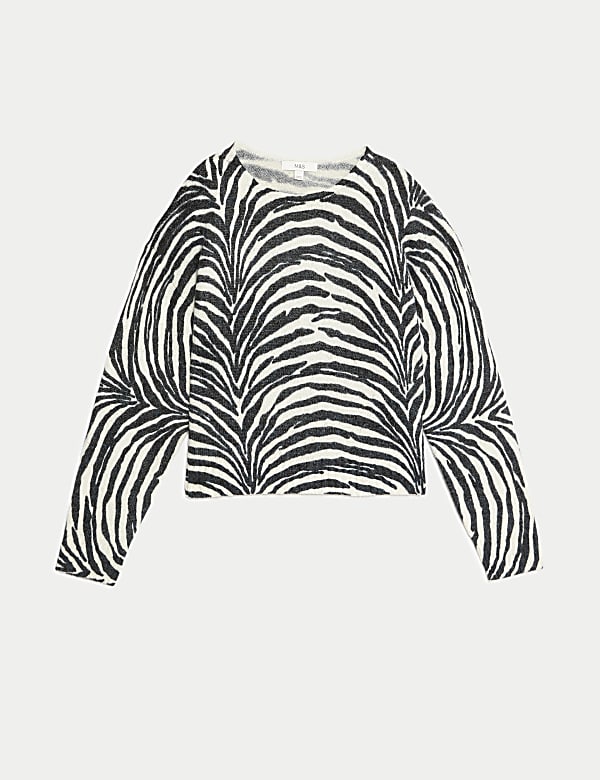Animal Print Ribbed Relaxed Jumper with Wool - NZ