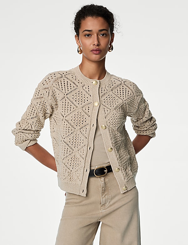 Pointelle Knitted Cardigan with Cotton - PT