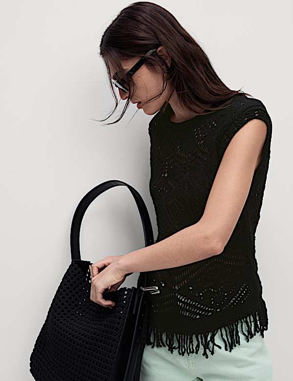 Pure Cotton Textured Slim Fit Knitted Top - CN