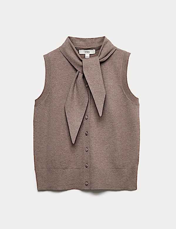 Tie Neck Button Through Knitted Waistcoat - AU