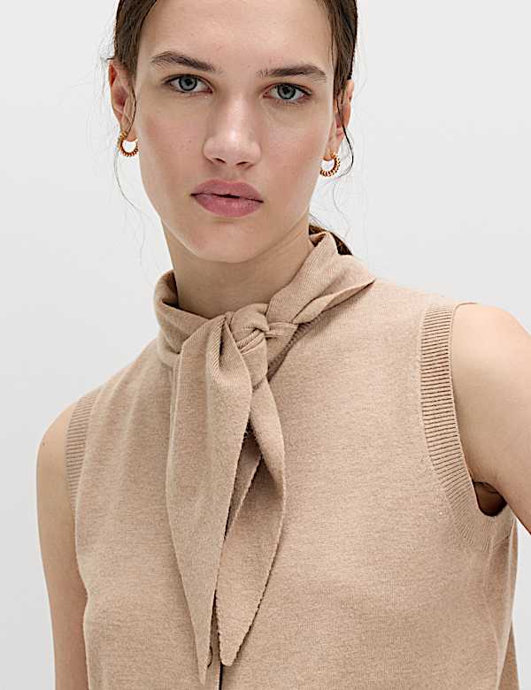 Tie Neck Button Through Knitted Waistcoat - BE