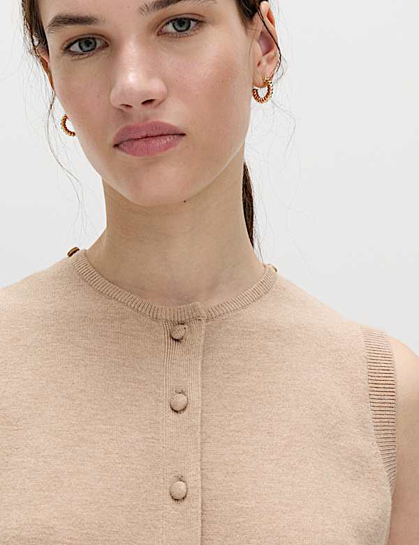 Tie Neck Button Through Knitted Waistcoat - BE