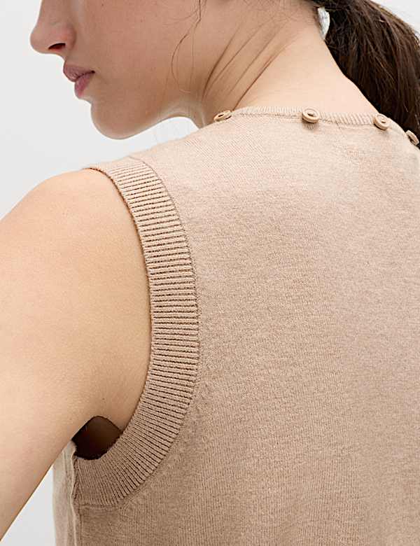 Tie Neck Button Through Knitted Waistcoat - BE