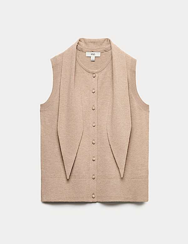 Tie Neck Button Through Knitted Waistcoat - BE