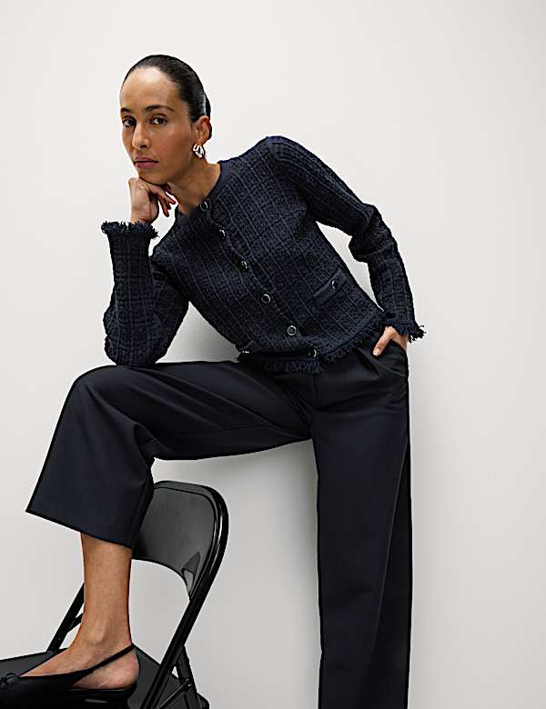 Cotton Rich Knitted Crew Neck Fringe Cardigan - AL