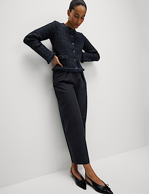 Cotton Rich Knitted Crew Neck Fringe Cardigan - AL