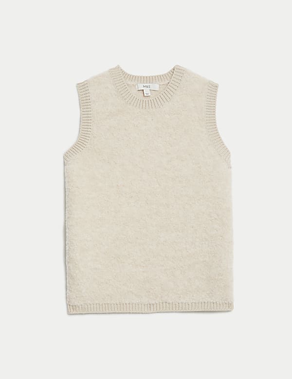 Textured Crew Neck Knitted Vest - CA