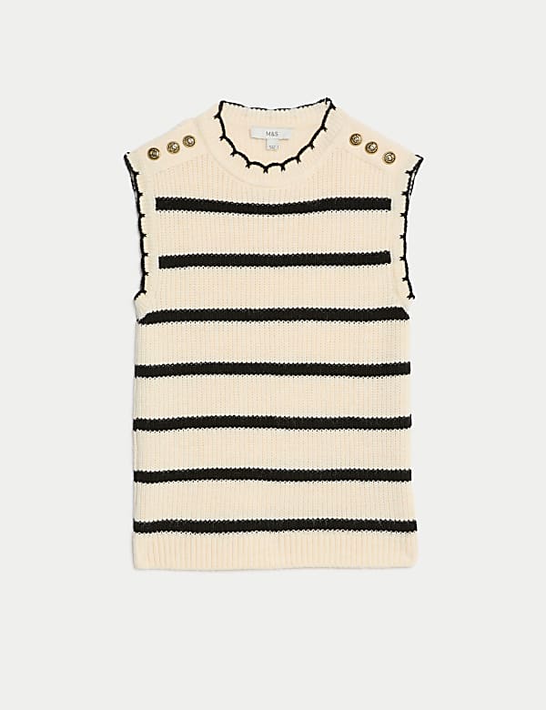 Striped Crew Neck Scalloped Edge Knitted Vest - ID