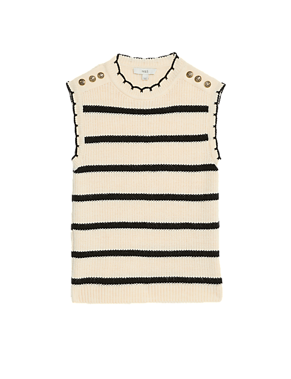 Striped Crew Neck Scalloped Edge Knitted Vest