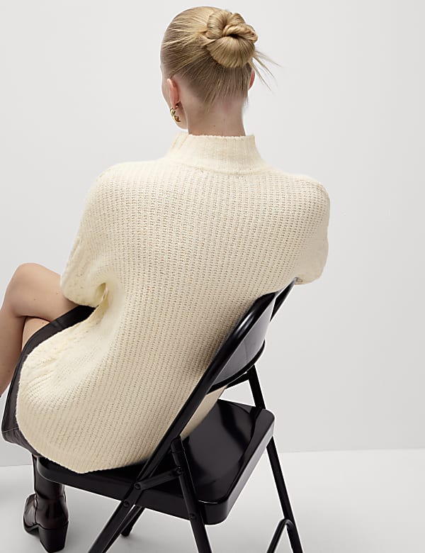 Cable Knit Funnel Neck Jumper with Wool - MV