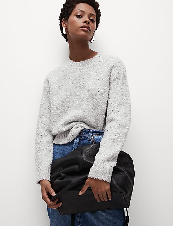 Bouclé Sequin Crew Neck Jumper with Wool