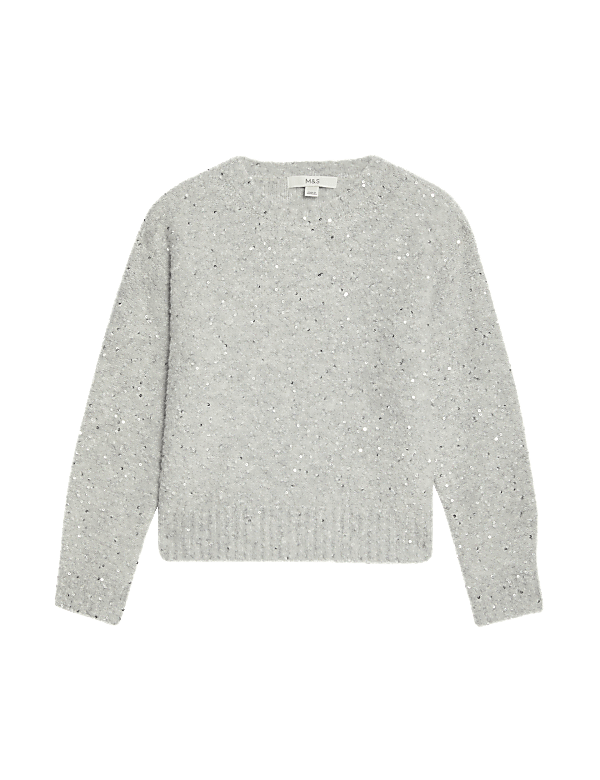 Bouclé Sequin Crew Neck Jumper with Wool