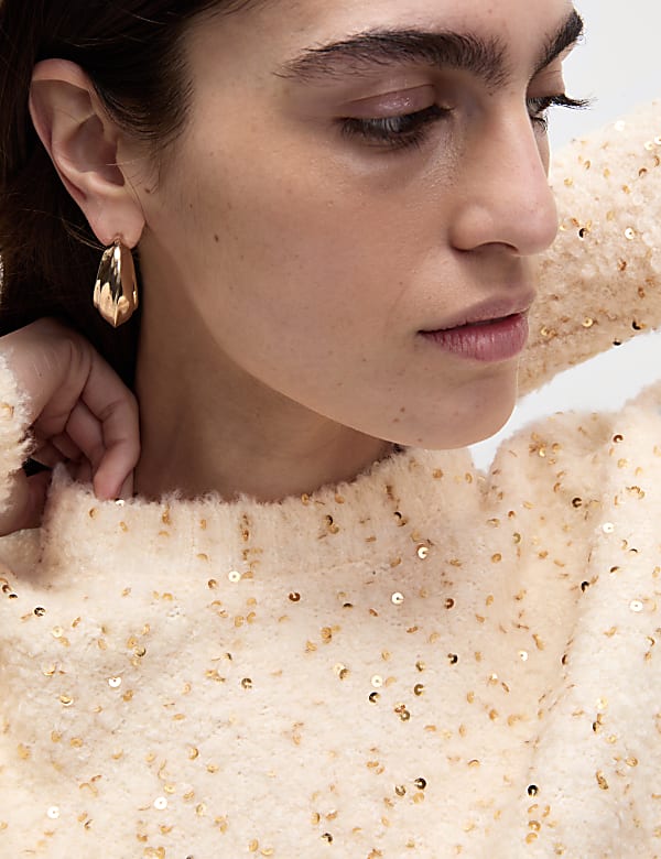 Bouclé Sequin Crew Neck Jumper with Wool