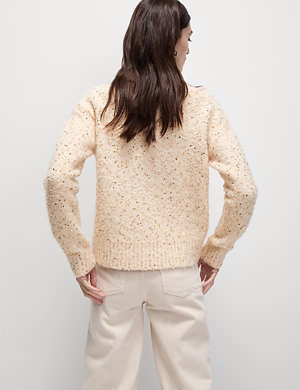Bouclé Sequin Crew Neck Jumper with Wool