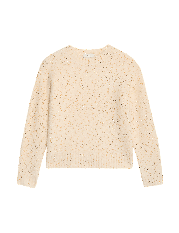 Bouclé Sequin Crew Neck Jumper with Wool