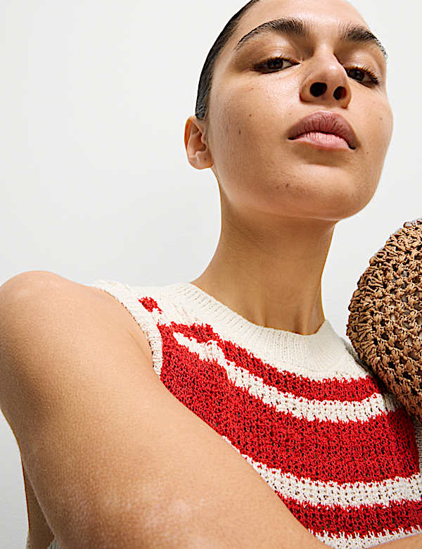 Cotton Rich Striped Midi Knitted Dress - AT