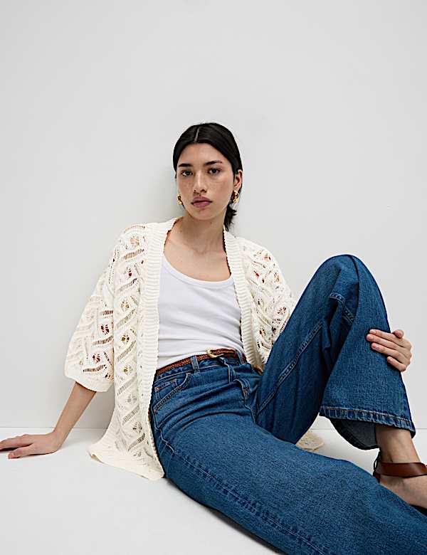 Długi kardigan teksturowany bez guzik&oacute;w - PL